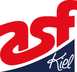 Das Logo der asf GmbH Kiel. Die roten Buchstaben a,s und f stehen über einem blauen Bogen, Auf dem Bogen steht in weiss das Wort Kiel.